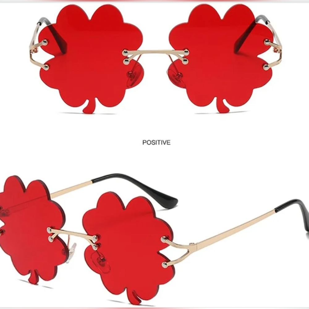 Unisex Red Clover Shaped Sunglasses